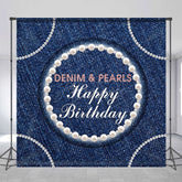 Aperturee - Aperturee Shiny Denim And Pearl Custom Happy Birthday Backdrop
